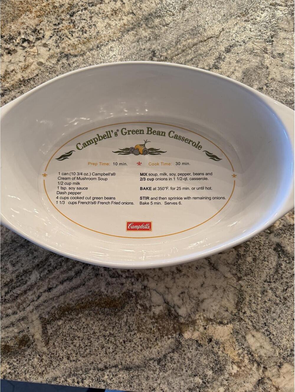 Campbell's Green Bean Casserole Ceramic Baking Dish